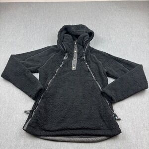 Kuhl Jacket Womens XS Black Flight Pullover Sherpa Fleece Hooded Snap Button